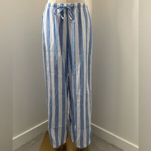 C&C California Blue and White Stripe Drawstring Linen Wide Leg Pants